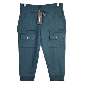 Womens Protto Teal Crop Jogger Pants Cargo Pockets & Drawstring Waist Size M